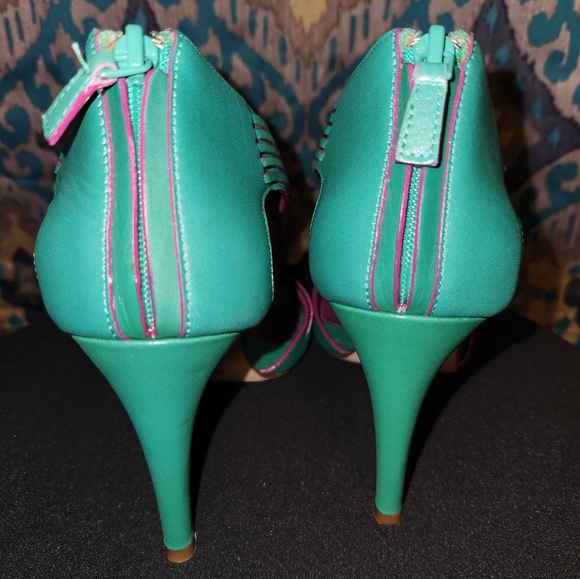 Cole HaanSandal Vivian Twist Purple & Green High Heel Open Toe 8 B Zip - Picture 2 of 6